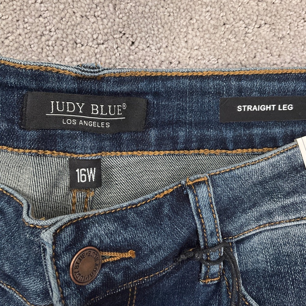 Judy Blue Jeans Women 16W Dark Blue Straight Leg Distressed Ripped JB88517 NWT - Picture 3 of 11